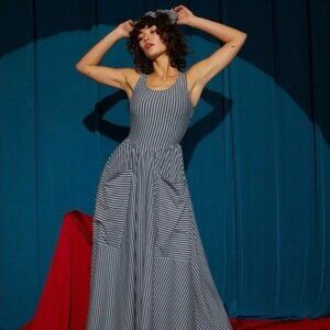 Fashion Brand Company Giant Pockets Striped Maxi Dress (Medium)